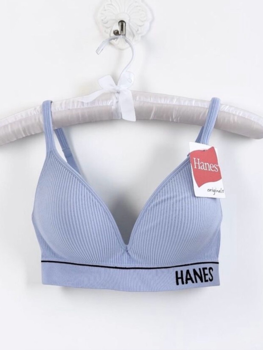 Hanes Blue Ribbed Seamless Wireless Contour Bra M